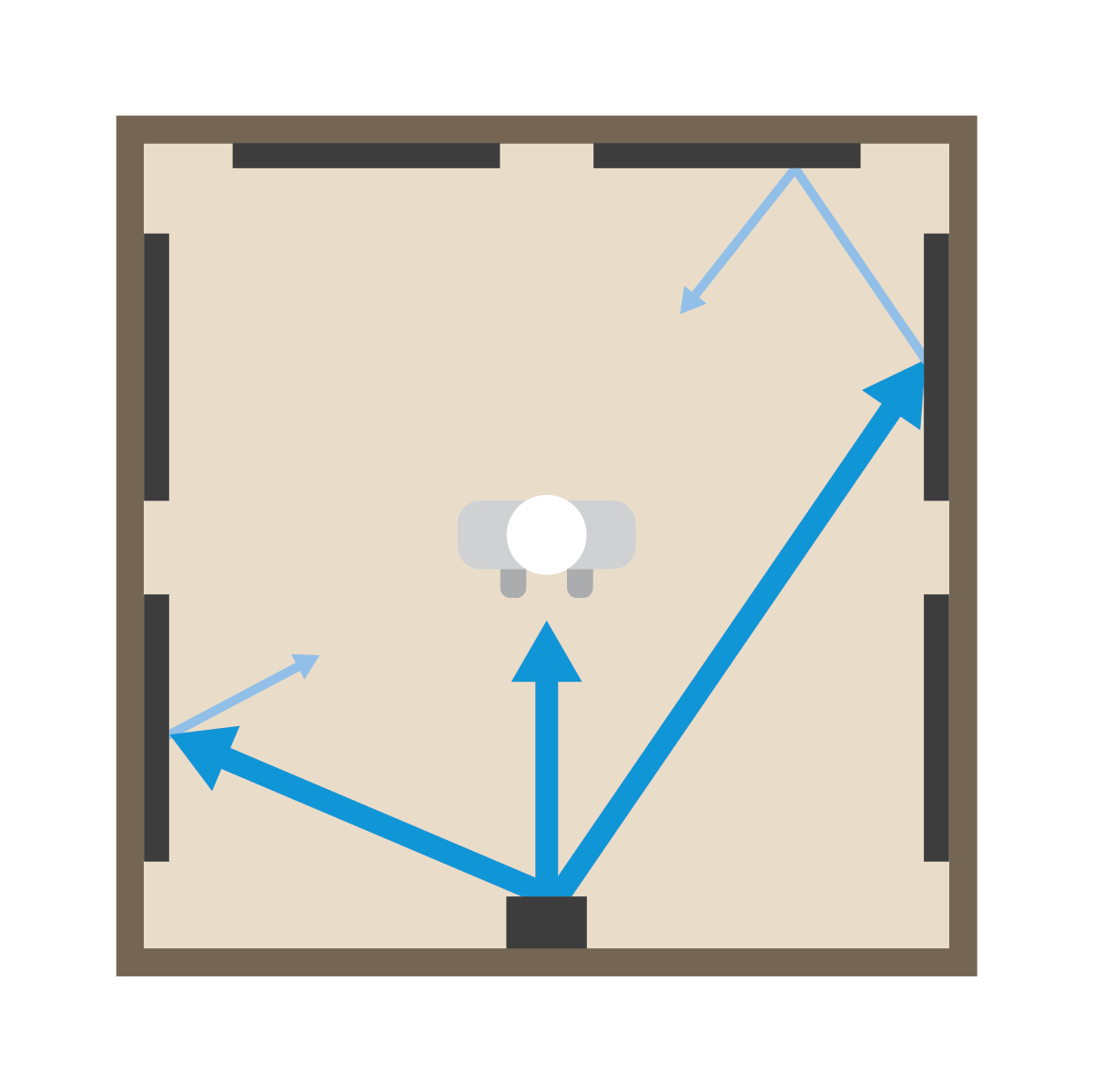 Graphic depicting sound waves being absorbed by acoustic treatment